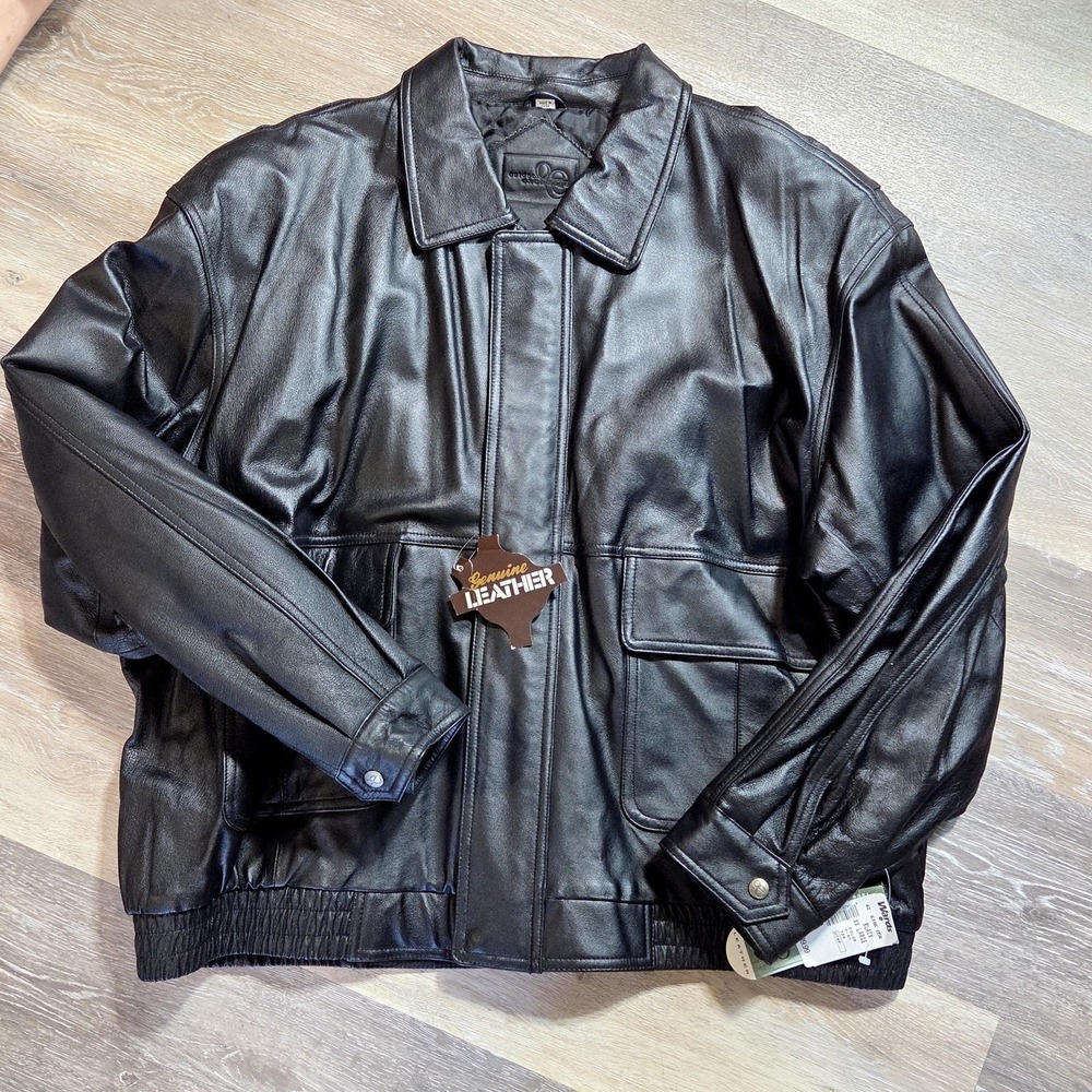 Outdoor Exchange Bomber Jacket Mens XL Black NEW‎ Leather Quilted Lined Coat